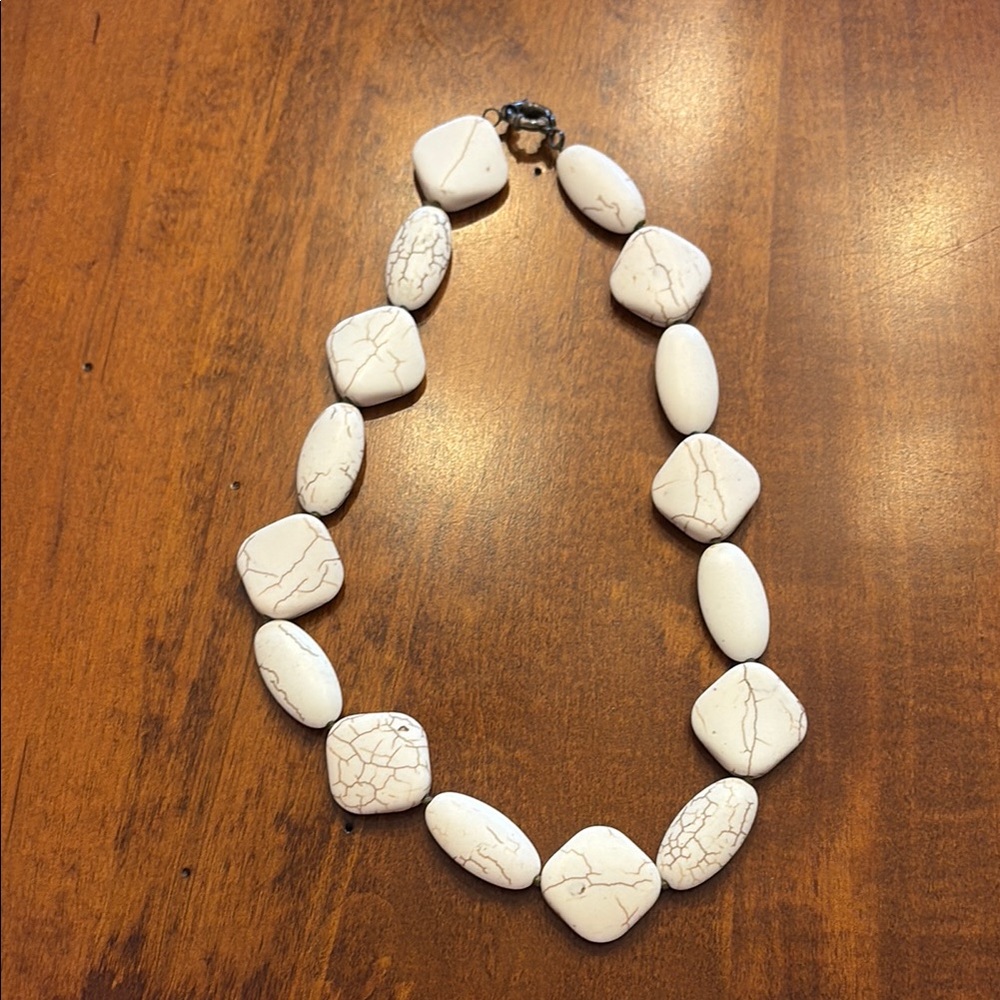 Organic White Beaded Necklace with Gold Accents